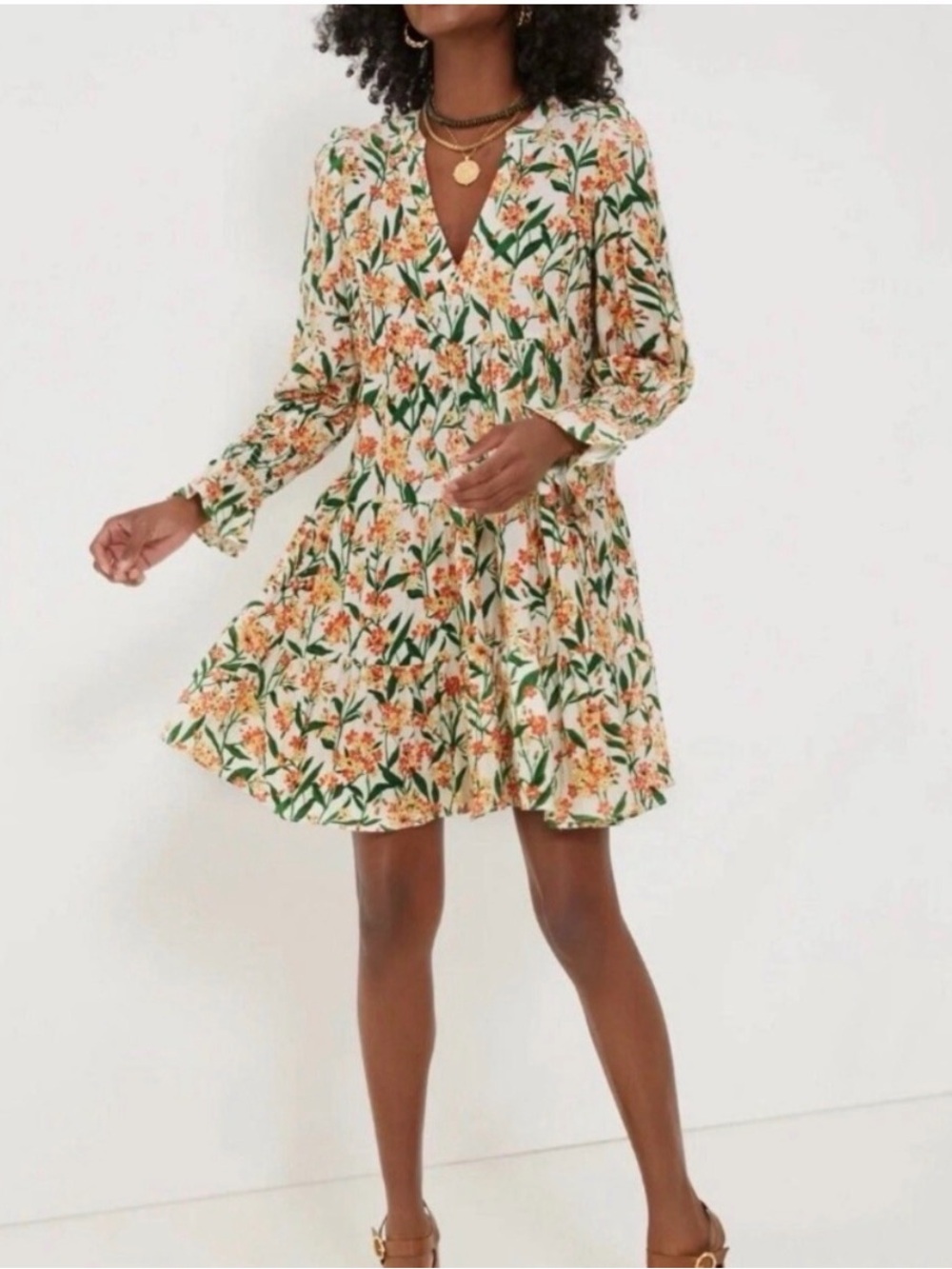 Tuckernuck Pomander Place Kenzo Dress,  White Orange and Green Floral, Medium